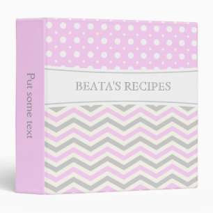 Modern pink, grey, white chevron & polka dot binder