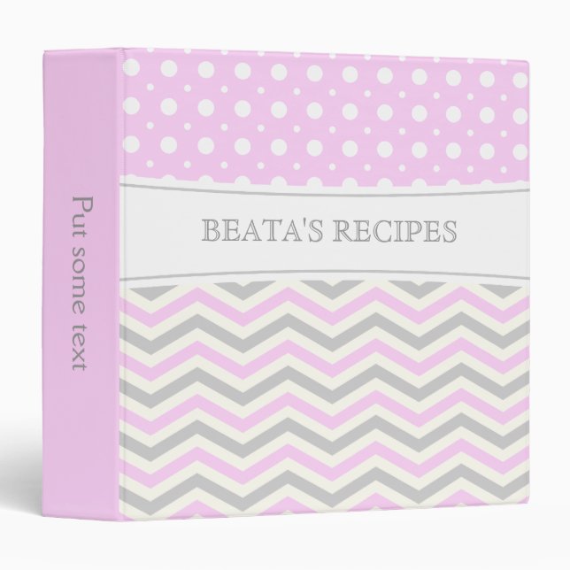 Modern pink, grey, white chevron & polka dot binder (Front/Spine)