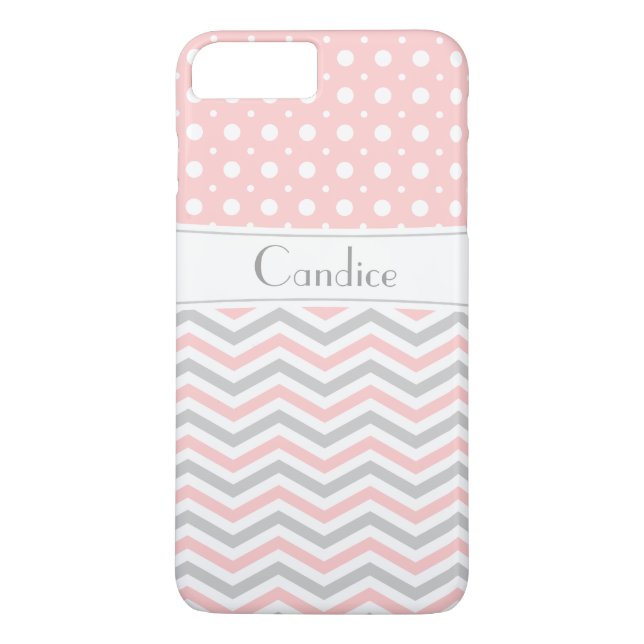 Modern pink, grey, white chevron & polka dot Case-Mate iPhone case (Back)