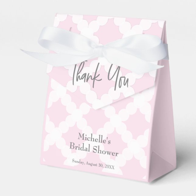 Modern pink grey white thank you bridal shower favor box (Front Side)
