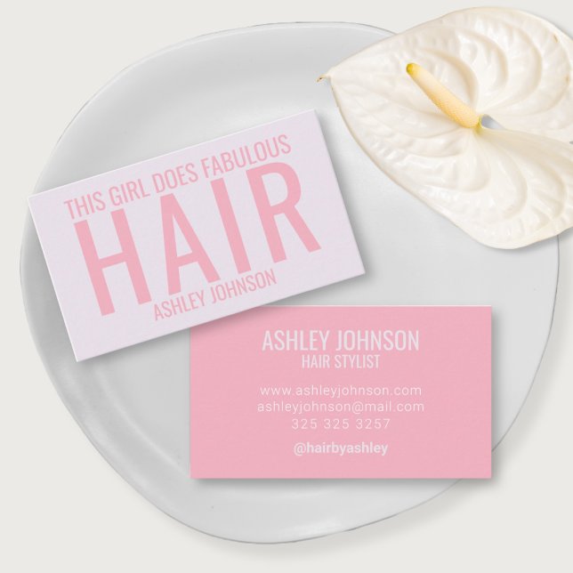 Modern pink hair stylist typography business card (Creator Uploaded)