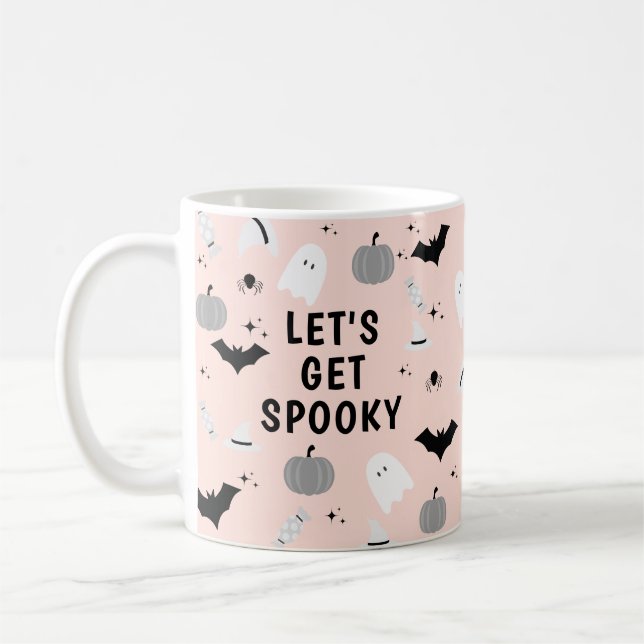 Modern Pink Halloween Let's Get Spooky Coffee Mug (Left)