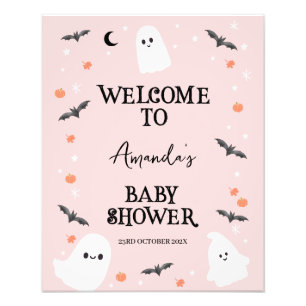 Modern pink Halloween Welcome Baby Shower Sign 