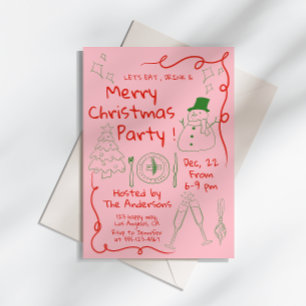 Modern pink Hand-Drawn Christmas Party Invitation
