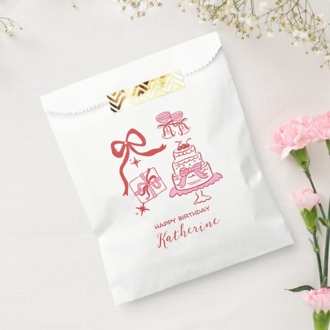 Modern Pink Hand Drawn Scribble Birthday Party Favour Bag (Sealed)