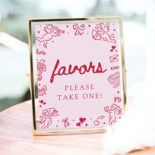 Modern Pink Hand Drawn Valentine Favors Sign