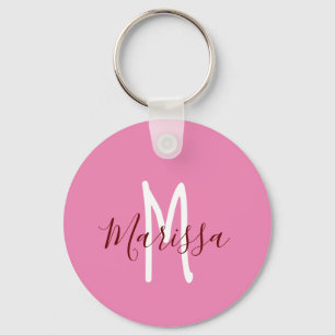 Modern Pink Hand Lettered Name & Monogram Keychain