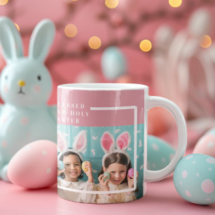 Modern Pink Happy Blessed Easter   Photo Gift Mug