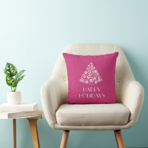 Modern Pink Happy Holidays Christmas Throw Pillow