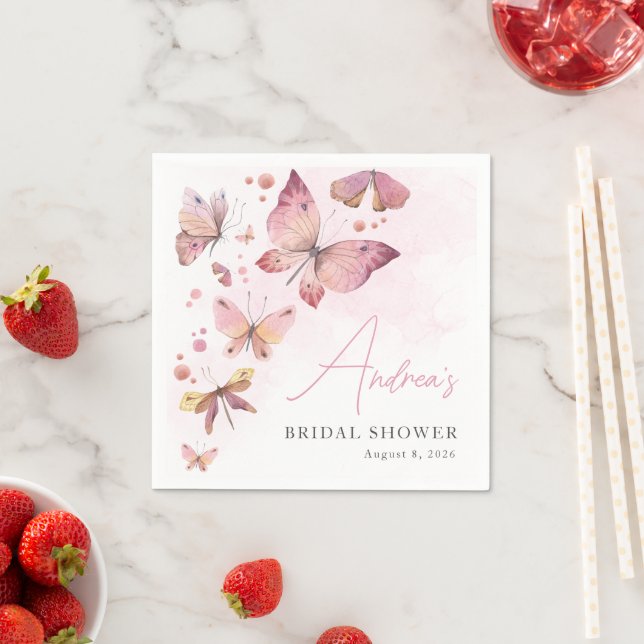 Modern Pink He Gives me Butterflies Bridal Shower Napkin (Insitu)