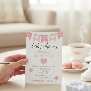 Modern Pink Heart Baby Girl Baby Shower Invitation