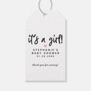 Modern Pink Heart Baby Shower Favour Tags
