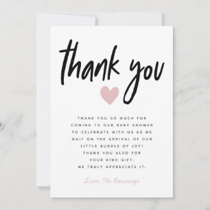 Modern Pink Heart Baby Shower Thank You Card