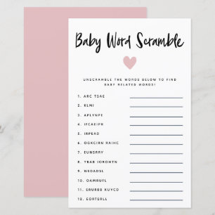 Modern Pink Heart Baby Word Scramble Game 