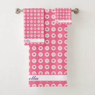 Modern Pink Heart Love Collection Bath Towel Set