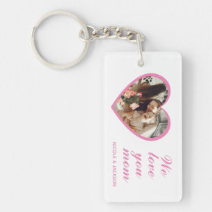 Modern Pink Heart One Photo Name Mother's Day Keychain
