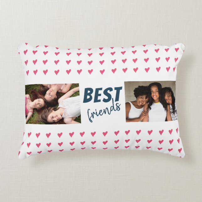 Modern Pink Heart Pattern Best Friends 2 Photo Accent Pillow (Front)