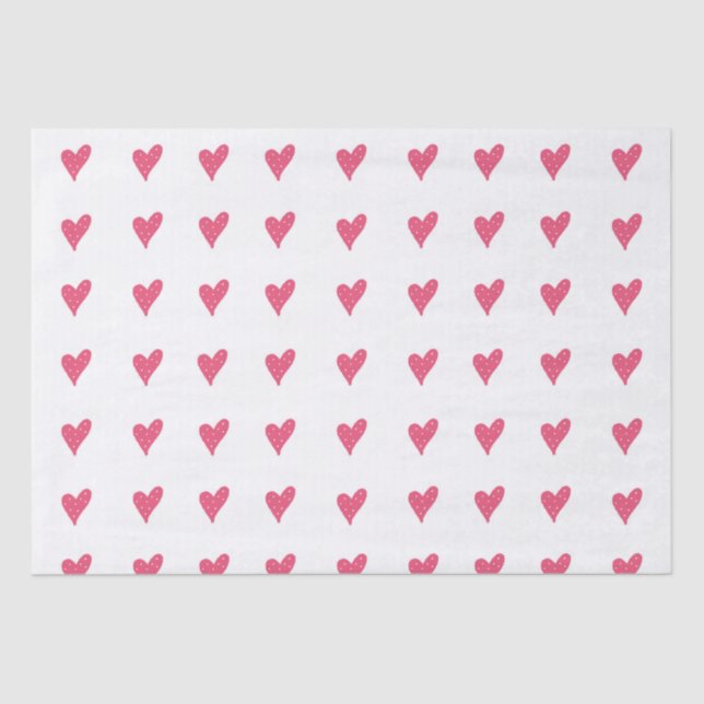 Modern Pink Heart Pattern on White Tissue Paper (Front)