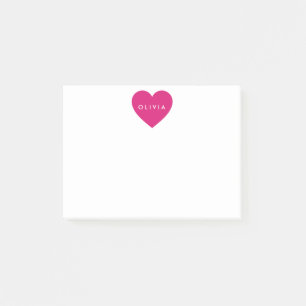 Modern Pink Heart Personalized Post-it Notes
