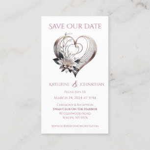 Modern Pink Heart with Flowers-Save the Date- Business Card