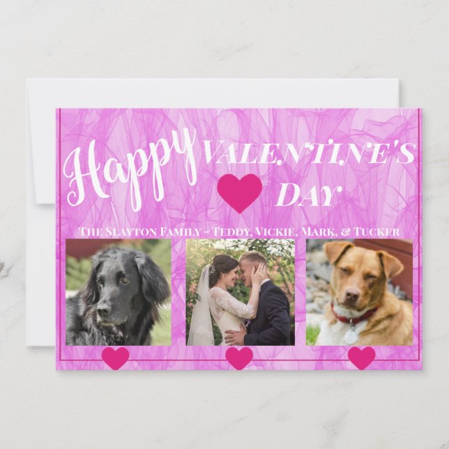 Modern Pink Hearts Photo Valentines Holiday Card (Front)