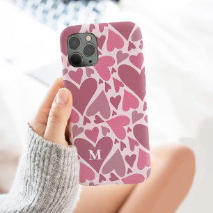 Modern Pink Hearts Valentine's Day Monogram Custom iPhone 13 Pro Max Case