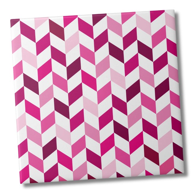 Modern Pink Herringbone Pattern Tile (Fun Simple Girly Magenta Pink Herringbone Pattern ceramic tile)