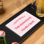 Modern Pink Home Family Whiskey Tiki Coffee Grill Bar Mat<br><div class="desc">Create your own custom, personalized, modern elegant design dark pink calligraphy typography script font monogrammed on light baby pink background, chic stylish cool classy, durable moulded PVC, Bar and Grill Mat, featuring a slotted surface to effectively capture spilled drinks. Simply type in your family name / bar name / restaurant...</div>