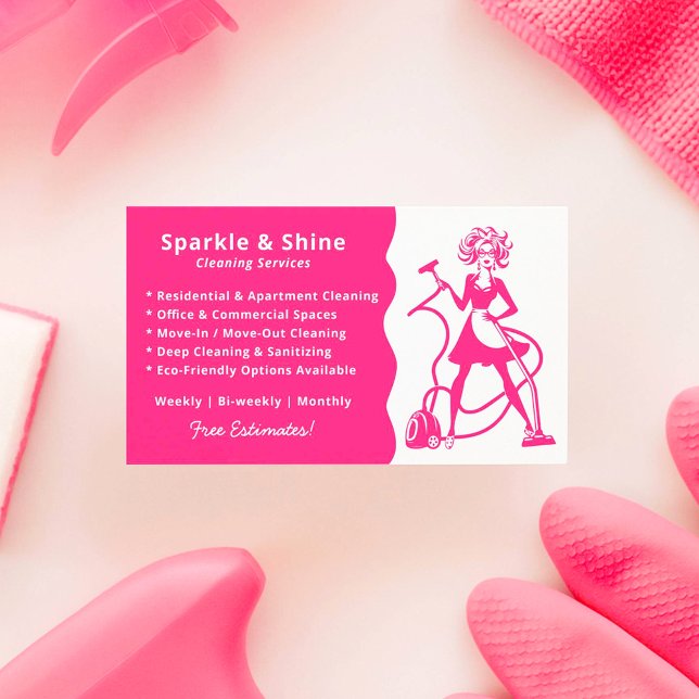 Modern Pink Housekeeper Maid Cleaning Service  Business Card (Creator Uploaded)