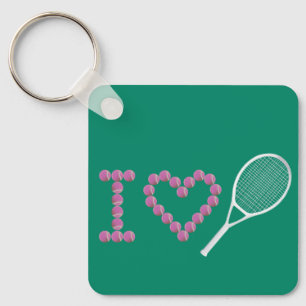 Modern Pink I Love Tennis Green Keychain