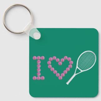 Modern Pink I Love Tennis Green Keychain