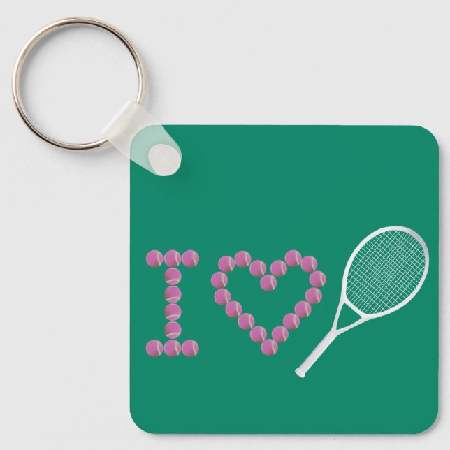 Modern Pink I Love Tennis Green Keychain (Front)