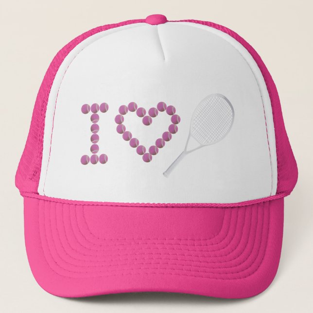 Modern Pink I Love Tennis  Trucker Hat (Front)