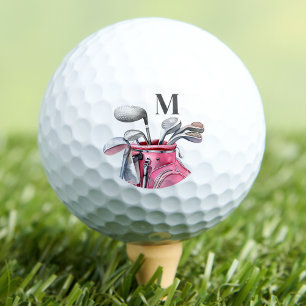 Modern Pink Initial Monogram Golf Balls