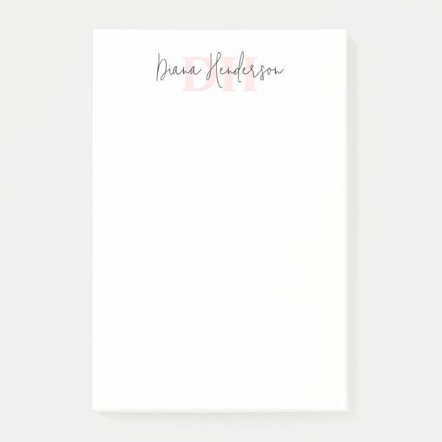 Modern Pink Initial & Script Monogram Post-it Notes (Front)