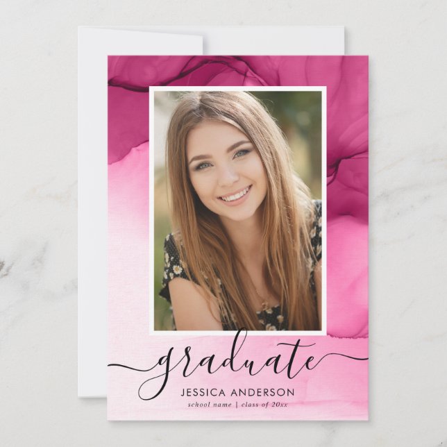 Modern Pink Ink Graduation Party Photo Invitation (Front)