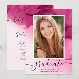 Modern Pink Ink Graduation Party Photo Invitation