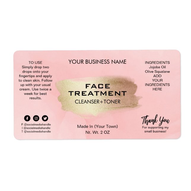 Modern Pink Ink Skin Treatment Labels (Front)