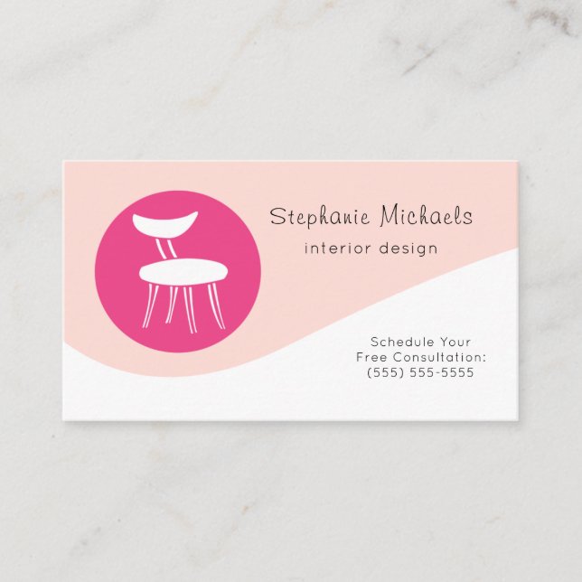 Modern Pink Interior Decorator With Retro Chair Business Card (Front)