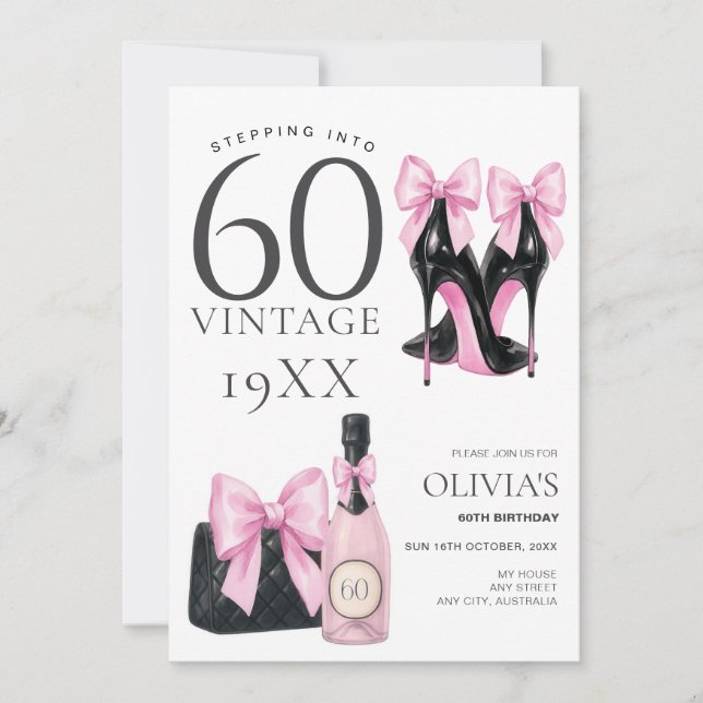 Modern Pink Invitation pour son 60e anniversaire (Devant)