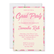 Modern Pink Ivory Floral Photo Graduation Party