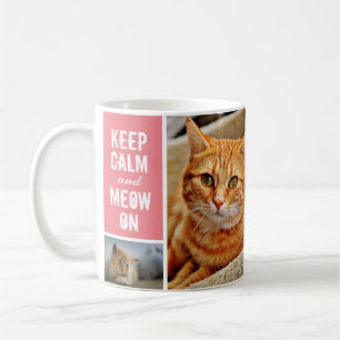 Modern Pink Keep Calm Meow On Cat 7 Photo Collage Coffee Mug