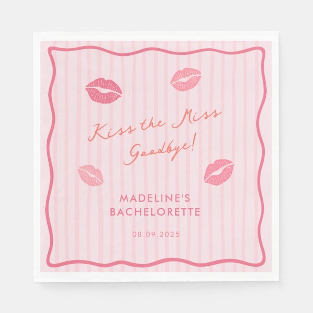Modern Pink Kiss The Miss Goodbye Bridal Shower Napkin (Front)