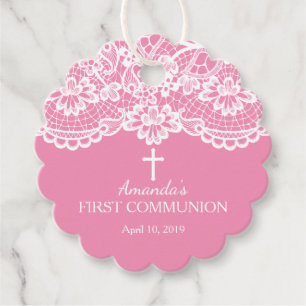 Modern Pink & Lace First Holy Communion Favour Tags