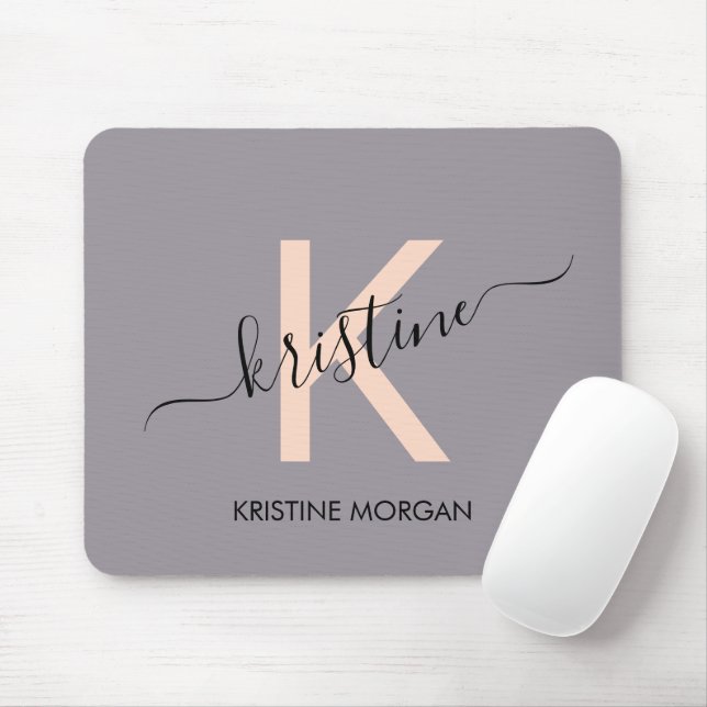 Modern pink lavender script monogram name mouse pad (With Mouse)