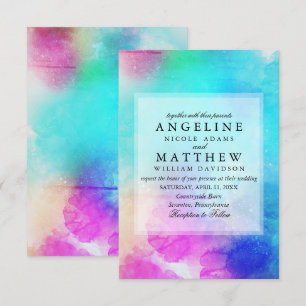 Modern Pink Leaf Watercolor Wedding Invitation