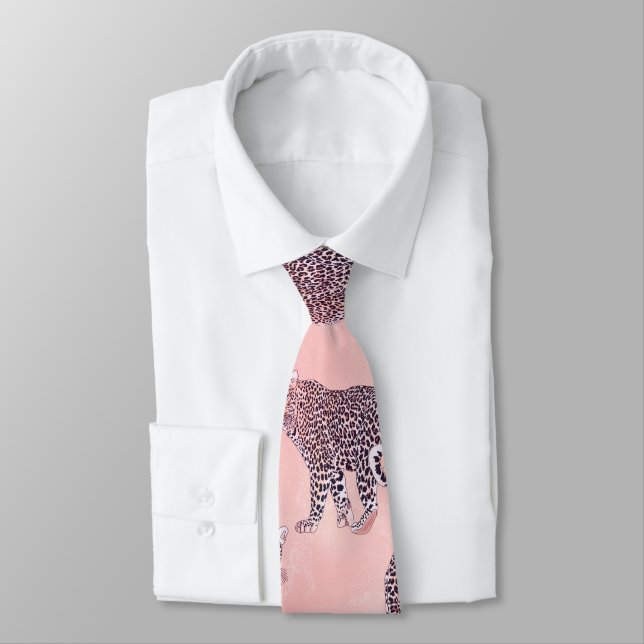 Modern Pink Leopard Animal Pattern Tie (Tied)