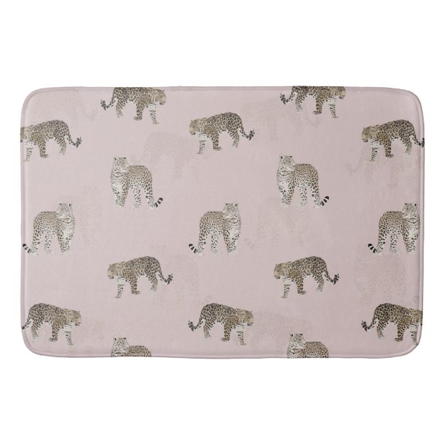 Modern Pink Leopard Jungle Animals Bath Mat (Front)