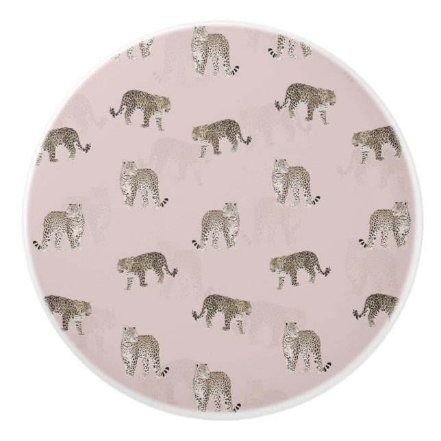 Modern Pink Leopard Jungle Animals Ceramic Knob (Front)