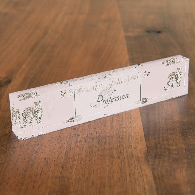 Modern Pink Leopard Jungle Animals Nameplate (Side)